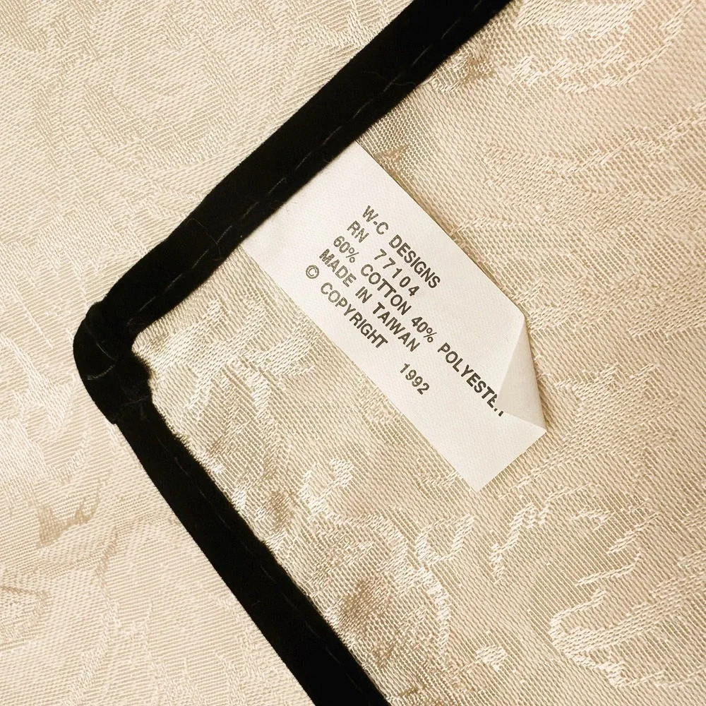 Vintage W-C Designs 1992 Damask Dinner Napkins Set of 12 Ivory Velvet Trim